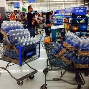 Shoppers preparing for the storm, and stores running out of water.